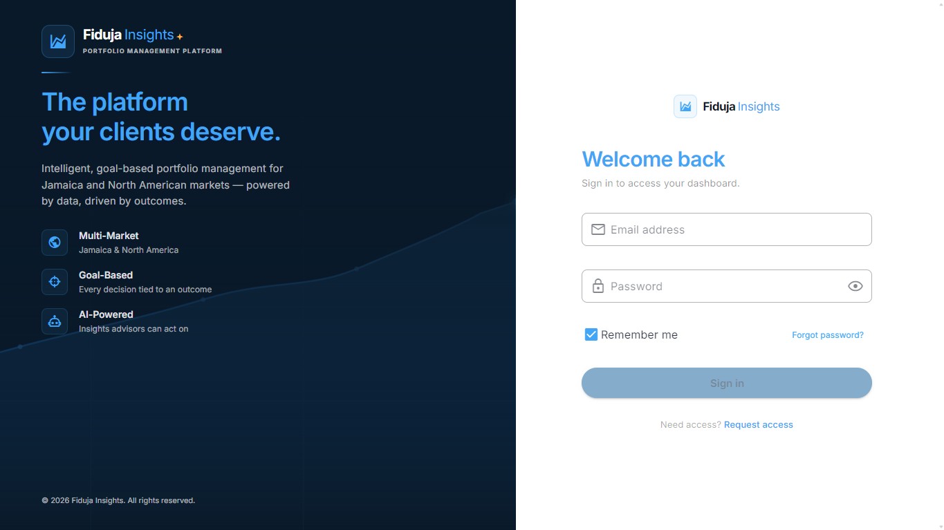Fiduja Insights sign-in screen